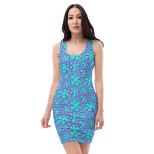 Load image into Gallery viewer, Greenflower Pattern on Blue - AOP Fitted Dress - Keen Eye Design
