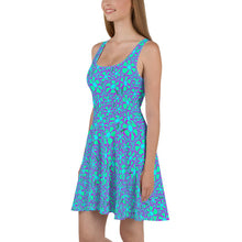 Load image into Gallery viewer, Greenflower Pattern on Blue - AOP Skater Dress - Keen Eye Design
