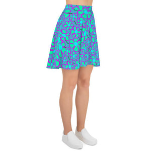 Greenflower Pattern on Blue - AOP Skater Skirt - Keen Eye Design
