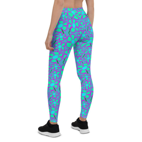 Greenflower Pattern on Blue - AOP Women's Leggings - Keen Eye Design