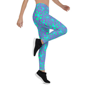 Greenflower Pattern on Blue - AOP Women's Leggings - Keen Eye Design