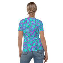 Load image into Gallery viewer, Greenflower Pattern on Blue - AOP Women&#39;s T-shirt - Keen Eye Design
