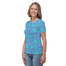 Load image into Gallery viewer, Greenflower Pattern on Blue - AOP Women&#39;s T-shirt - Keen Eye Design
