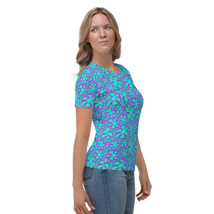 Greenflower Pattern on Blue - AOP Women's T-shirt - Keen Eye Design
