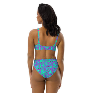 Greenflower Pattern on Blue - Recycled AOP High-Waisted Bikini - Keen Eye Design