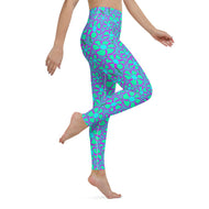 Greenflower Pattern on Blue - Women's Yoga Leggings - Keen Eye Design