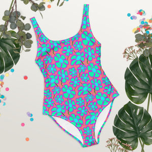 Greenflower Pattern on Pink - AOP One-Piece Swimsuit - Keen Eye Design