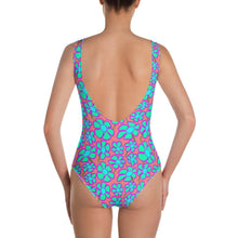 Load image into Gallery viewer, Greenflower Pattern on Pink - AOP One-Piece Swimsuit - Keen Eye Design
