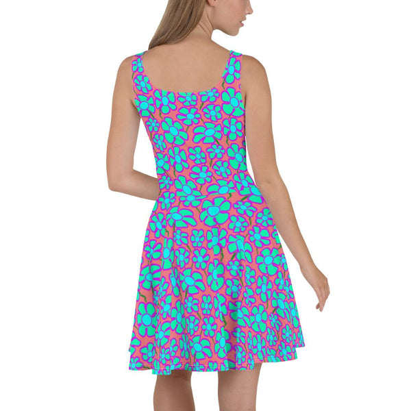 Greenflower Pattern on Pink - AOP Skater Dress - Keen Eye Design