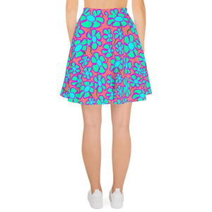Greenflower Pattern on Pink - AOP Skater Skirt - Keen Eye Design