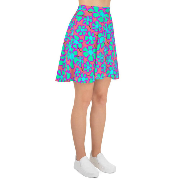 Greenflower Pattern on Pink - AOP Skater Skirt - Keen Eye Design