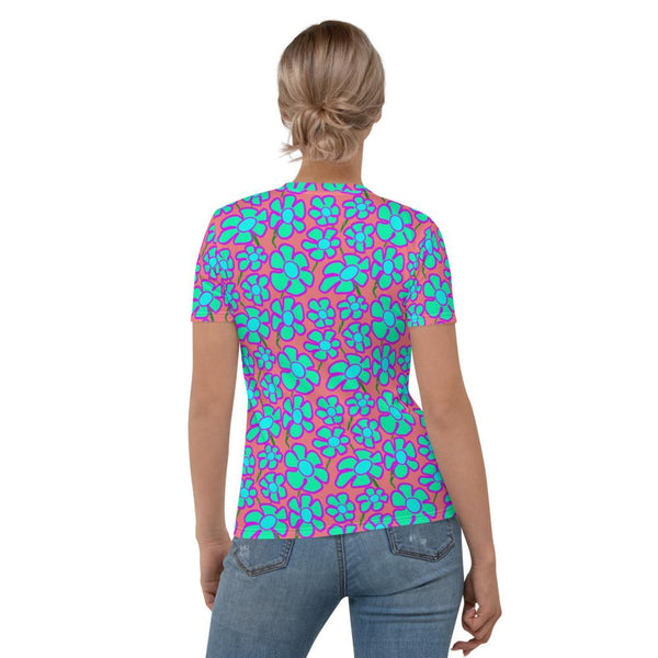 Greenflower Pattern on Pink - AOP Women's T-shirt - Keen Eye Design