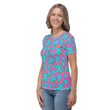 Load image into Gallery viewer, Greenflower Pattern on Pink - AOP Women&#39;s T-shirt - Keen Eye Design
