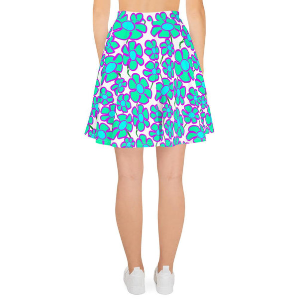Greenflower Pattern on White - AOP Skater Skirt - Keen Eye Design
