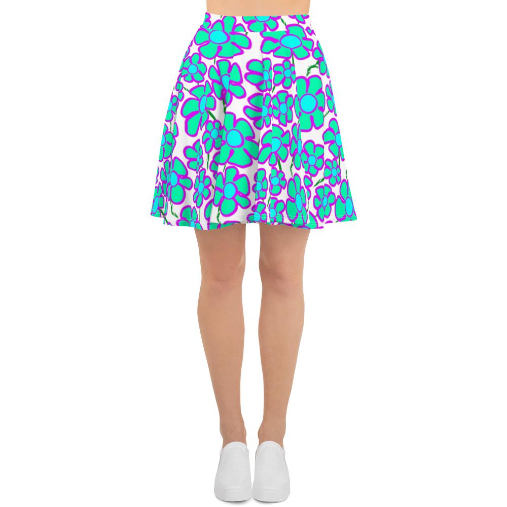 Greenflower Pattern on White - AOP Skater Skirt - Keen Eye Design