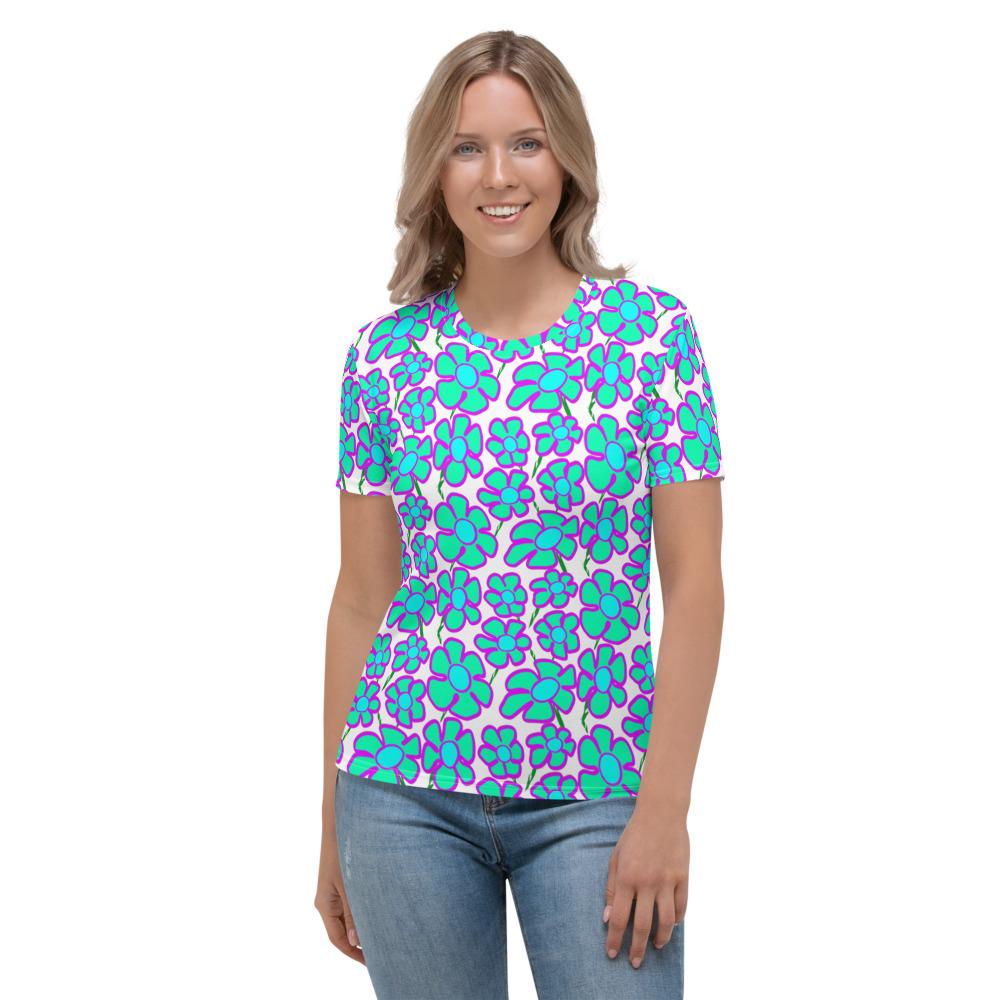 Greenflower Pattern on White - Women's AOP T-shirt - Keen Eye Design