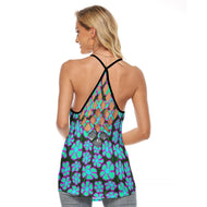Greenflower on Dark Green - AOP Women's Criss-Cross Open Back Tank Top - Keen Eye Design