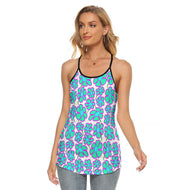 Greenflower on White - AOP Women's Criss-Cross Open Back Tank Top - Keen Eye Design