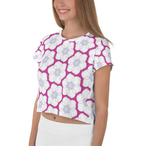 Hippy-Flower on Pink - AOP Crop Tee - Keen Eye Design