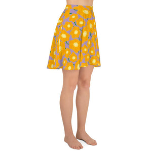 Hippy Orangeflower Pattern on Purple - AOP Skater Skirt - Keen Eye Design