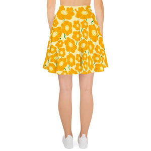 Hippy Orangeflower Pattern on Yellow - AOP Skater Skirt - Keen Eye Design