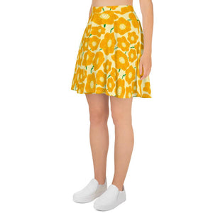 Hippy Orangeflower Pattern on Yellow - AOP Skater Skirt - Keen Eye Design
