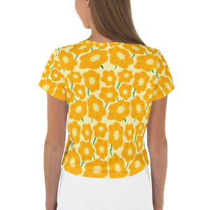 Hippy Orangeflower on Yellow - AOP Crop Tee - Keen Eye Design