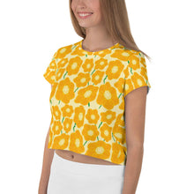 Load image into Gallery viewer, Hippy Orangeflower on Yellow - AOP Crop Tee - Keen Eye Design
