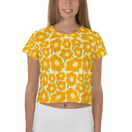 Hippy Orangeflower on Yellow - AOP Crop Tee - Keen Eye Design
