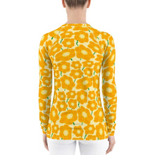 Load image into Gallery viewer, Hippy Orangeflower on Yellow - Women&#39;s AOP Rash Guard - Keen Eye Design
