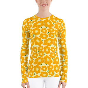 Hippy Orangeflower on Yellow - Women's AOP Rash Guard - Keen Eye Design