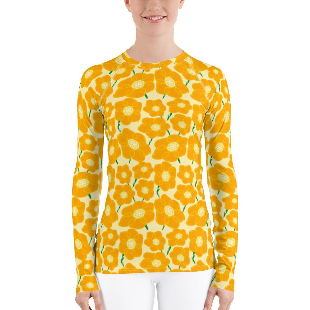 Hippy Orangeflower on Yellow - Women's AOP Rash Guard - Keen Eye Design