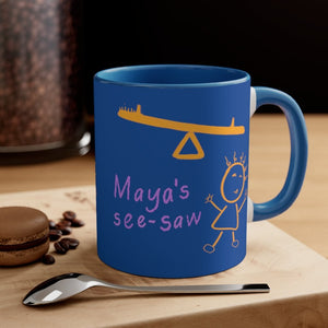 Maya's See-Saw - Blue Accent Coffee Mug, 11oz - Keen Eye Design