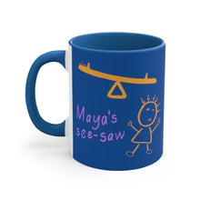 Load image into Gallery viewer, Maya&#39;s See-Saw - Blue Accent Coffee Mug, 11oz - Keen Eye Design
