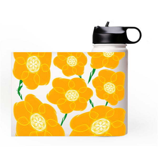 Orange Hippyflower - Premium Steel Water Bottle (choose from 3 sizes) - Keen Eye Design