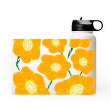 Load image into Gallery viewer, Orange Hippyflower - Premium Steel Water Bottle (choose from 3 sizes) - Keen Eye Design
