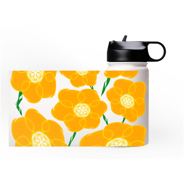 Orange Hippyflower - Premium Steel Water Bottle (choose from 3 sizes) - Keen Eye Design