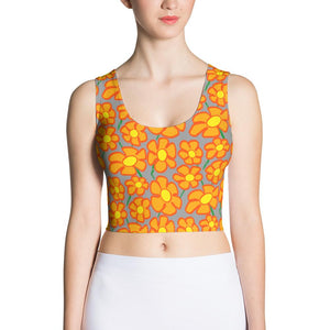 Orangeflower Pattern Med Gray - AOP Crop Top - Keen Eye Design