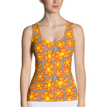 Load image into Gallery viewer, Orangeflower Pattern Med Gray - AOP Fitted Tank Top - Keen Eye Design
