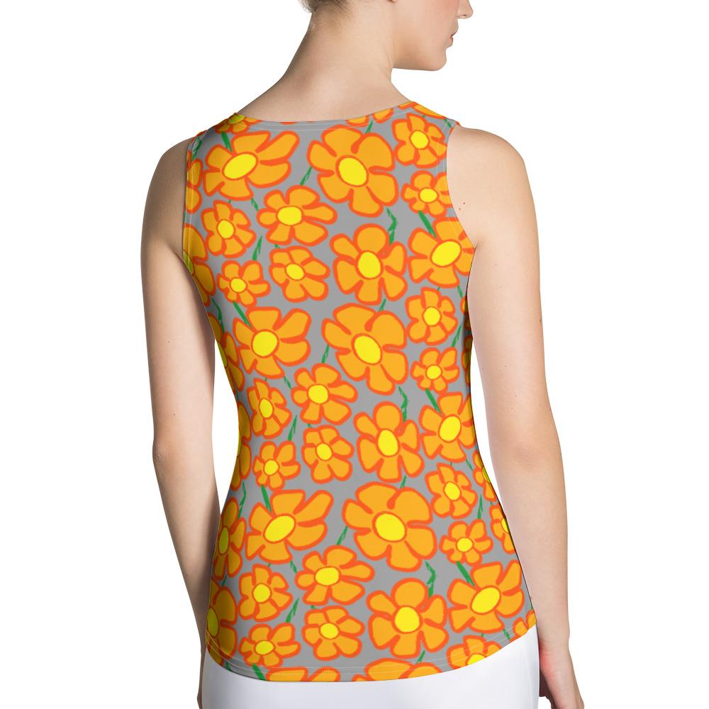 Orangeflower Pattern Med Gray - AOP Fitted Tank Top - Keen Eye Design