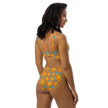 Load image into Gallery viewer, Orangeflower Pattern on Blue - Recycled AOP High-waisted Bikini - Keen Eye Design
