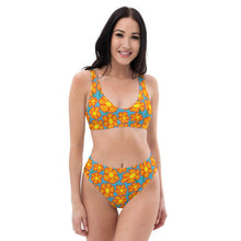 Load image into Gallery viewer, Orangeflower Pattern on Blue - Recycled AOP High-waisted Bikini - Keen Eye Design
