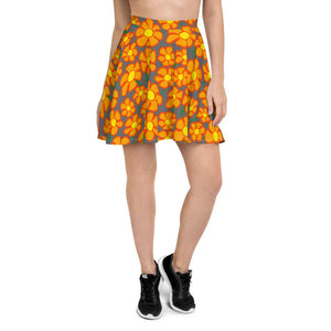 Orangeflower Pattern on Dark Gray - AOP Skater Skirt - Keen Eye Design