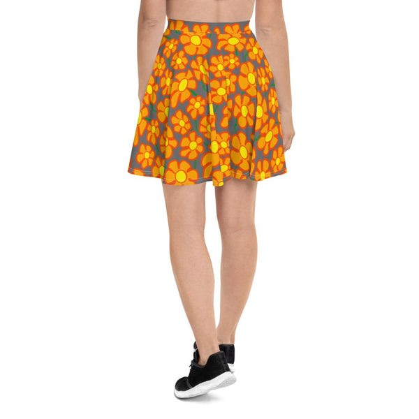 Orangeflower Pattern on Dark Gray - AOP Skater Skirt - Keen Eye Design