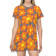 Load image into Gallery viewer, Orangeflower Pattern on Dark Gray - AOP T-Shirt Dress - Keen Eye Design
