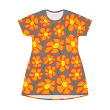 Load image into Gallery viewer, Orangeflower Pattern on Dark Gray - AOP T-Shirt Dress - Keen Eye Design
