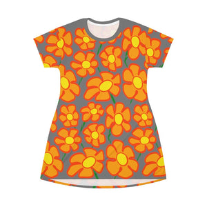 Orangeflower Pattern on Dark Gray - AOP T-Shirt Dress - Keen Eye Design