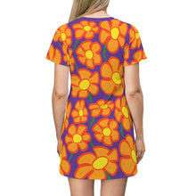 Load image into Gallery viewer, Orangeflower Pattern on Dark Violet - AOP T-Shirt Dress - Keen Eye Design
