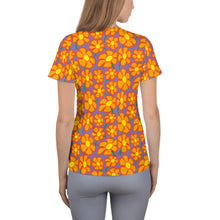 Load image into Gallery viewer, Orangeflower Pattern on Deep Purple - All-Over Print Women&#39;s Athletic T-shirt - Keen Eye Design
