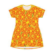 Load image into Gallery viewer, Orangeflower Pattern on Gold - AOP T-Shirt Dress - Keen Eye Design
